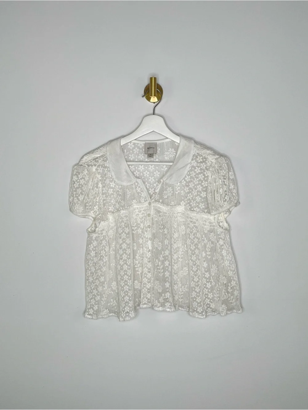 Feminine | Maeve for Anthropologie Lace Sheer Babydoll Layer Top | Collar V Neck